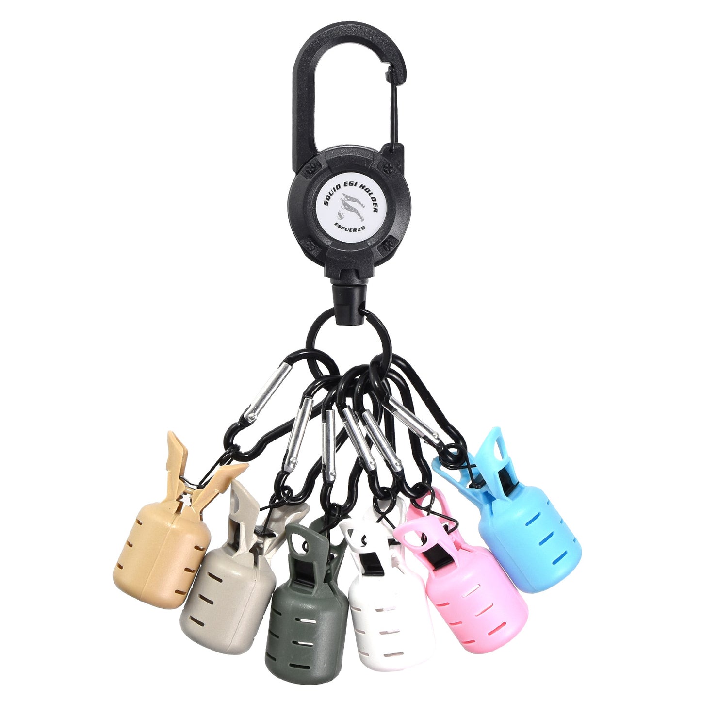 ESFUERZO(エスフエルソ) エギホルダー ワンタッチチェンジ エギカバー イカラビーナ エギングケース バック カラビナ付き キーリール 釣り 餌木 便利