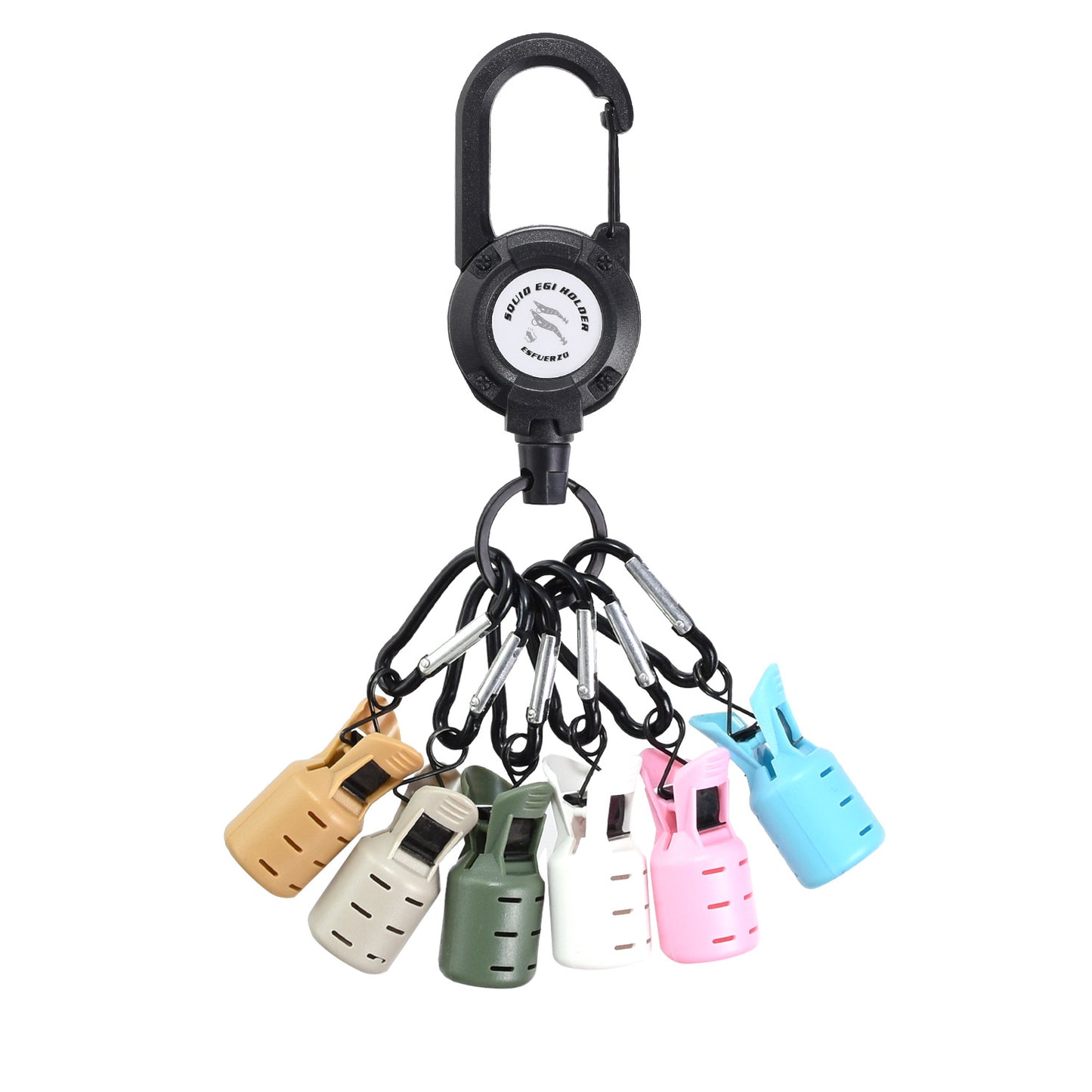 ESFUERZO(エスフエルソ) エギホルダー ワンタッチチェンジ エギカバー イカラビーナ エギングケース バック カラビナ付き キーリール 釣り 餌木 便利