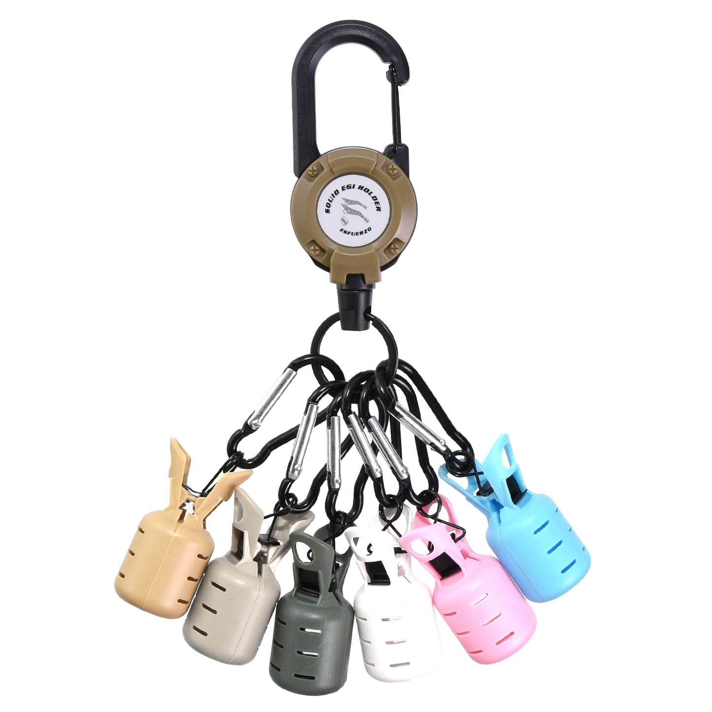 ESFUERZO(エスフエルソ) エギホルダー ワンタッチチェンジ エギカバー イカラビーナ エギングケース バック カラビナ付き キーリール 釣り 餌木 便利