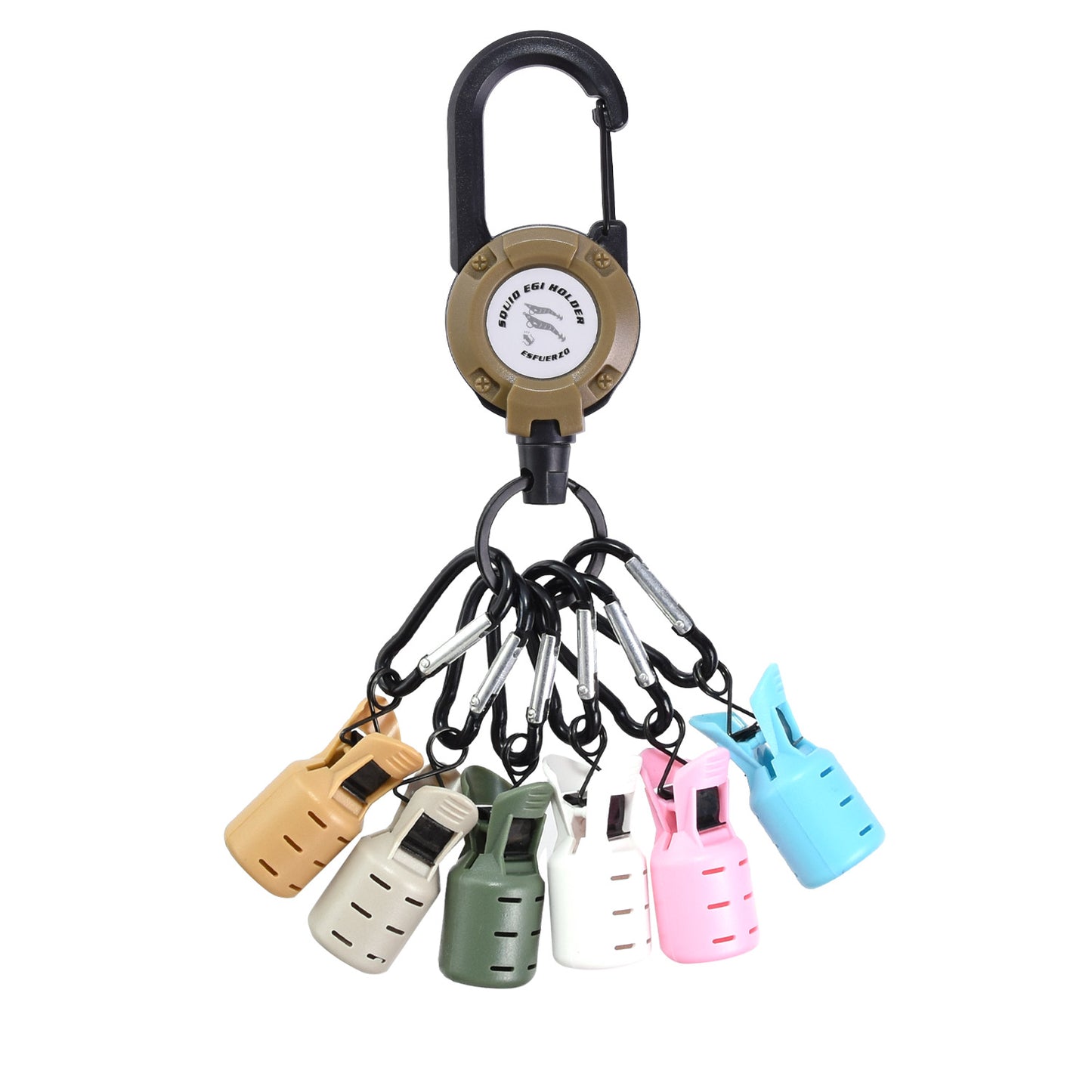 ESFUERZO(エスフエルソ) エギホルダー ワンタッチチェンジ エギカバー イカラビーナ エギングケース バック カラビナ付き キーリール 釣り 餌木 便利