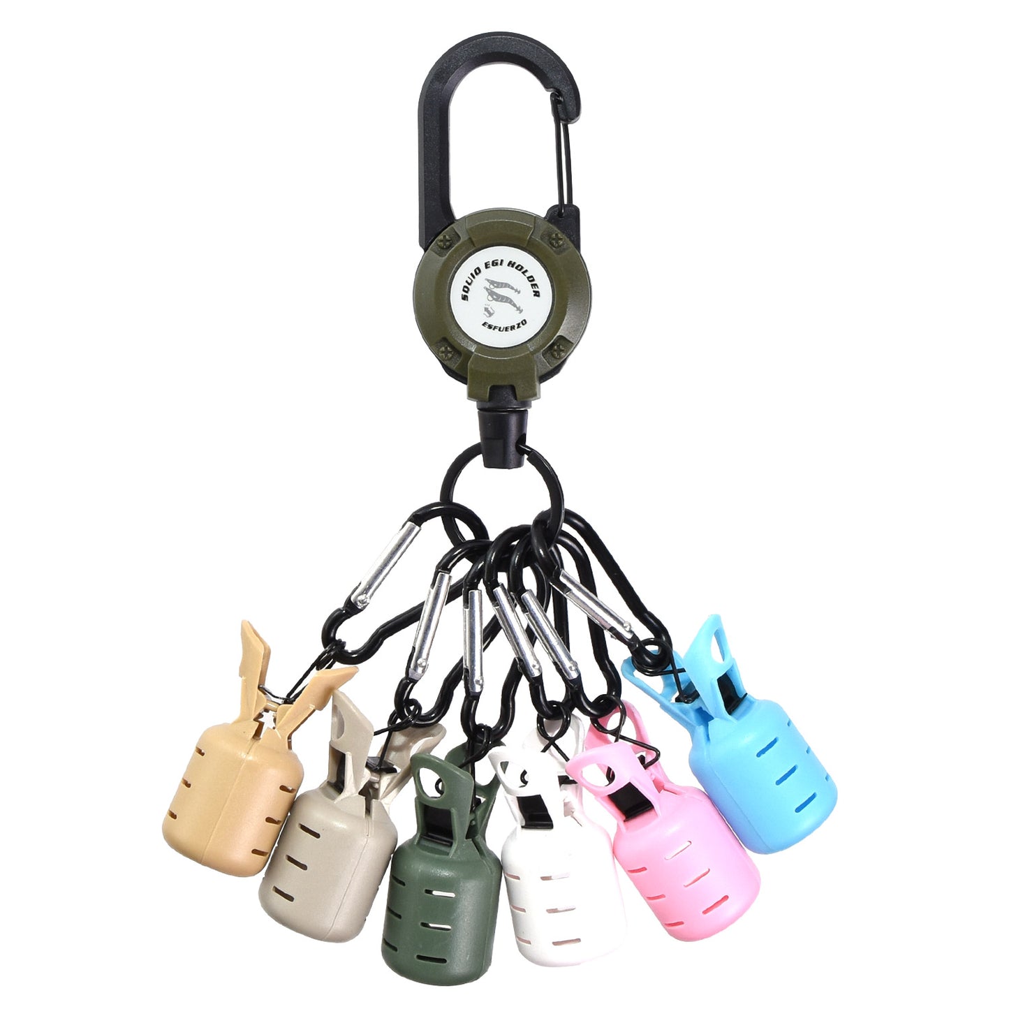 ESFUERZO(エスフエルソ) エギホルダー ワンタッチチェンジ エギカバー イカラビーナ エギングケース バック カラビナ付き キーリール 釣り 餌木 便利