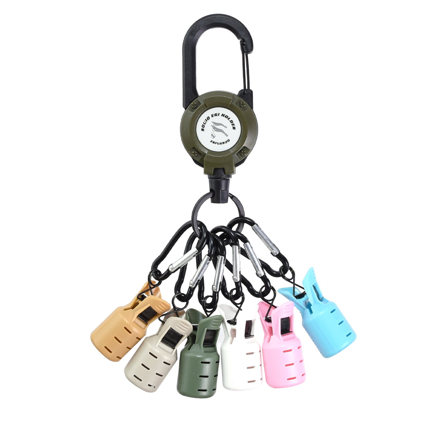 ESFUERZO(エスフエルソ) エギホルダー ワンタッチチェンジ エギカバー イカラビーナ エギングケース バック カラビナ付き キーリール 釣り 餌木 便利