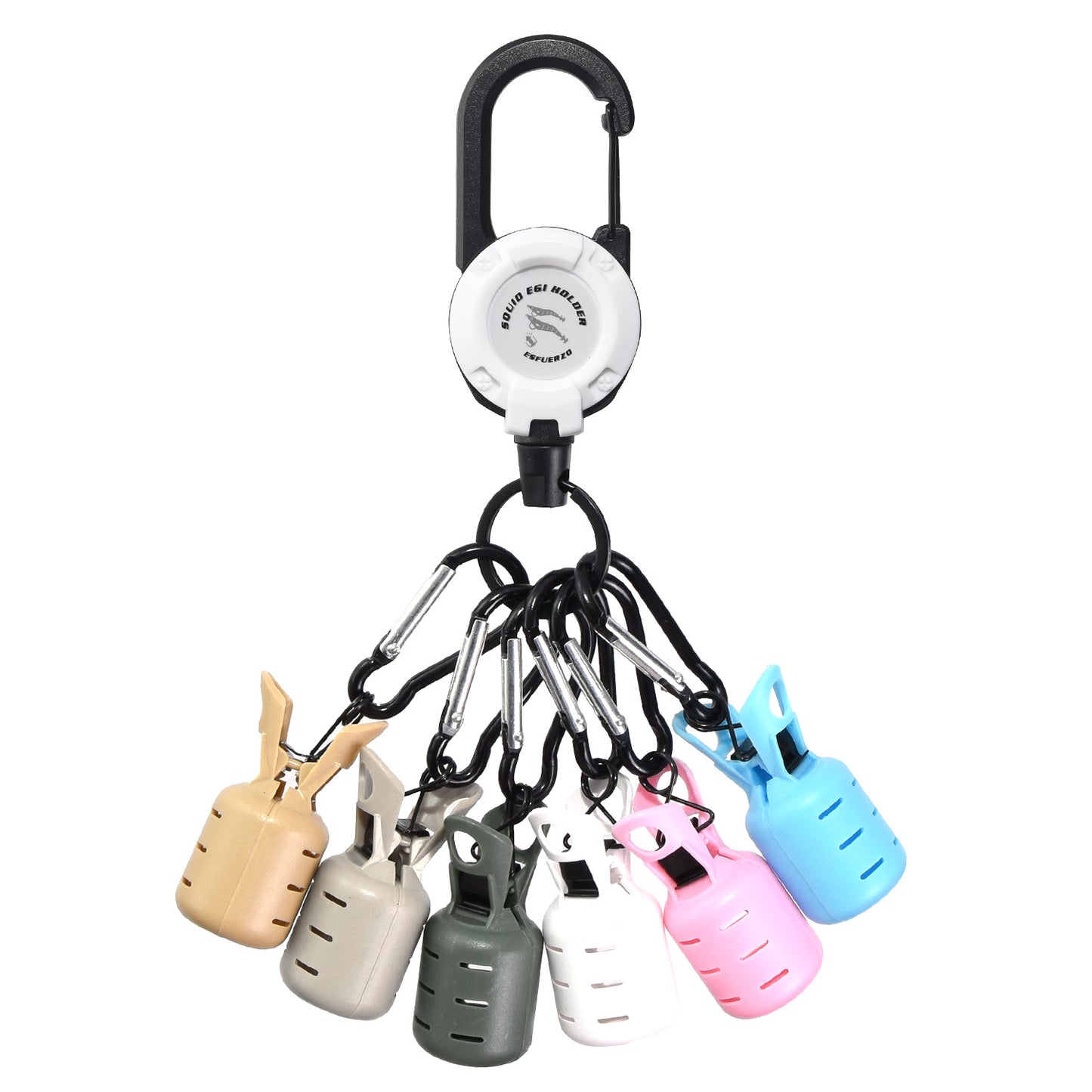 ESFUERZO(エスフエルソ) エギホルダー ワンタッチチェンジ エギカバー イカラビーナ エギングケース バック カラビナ付き キーリール 釣り 餌木 便利