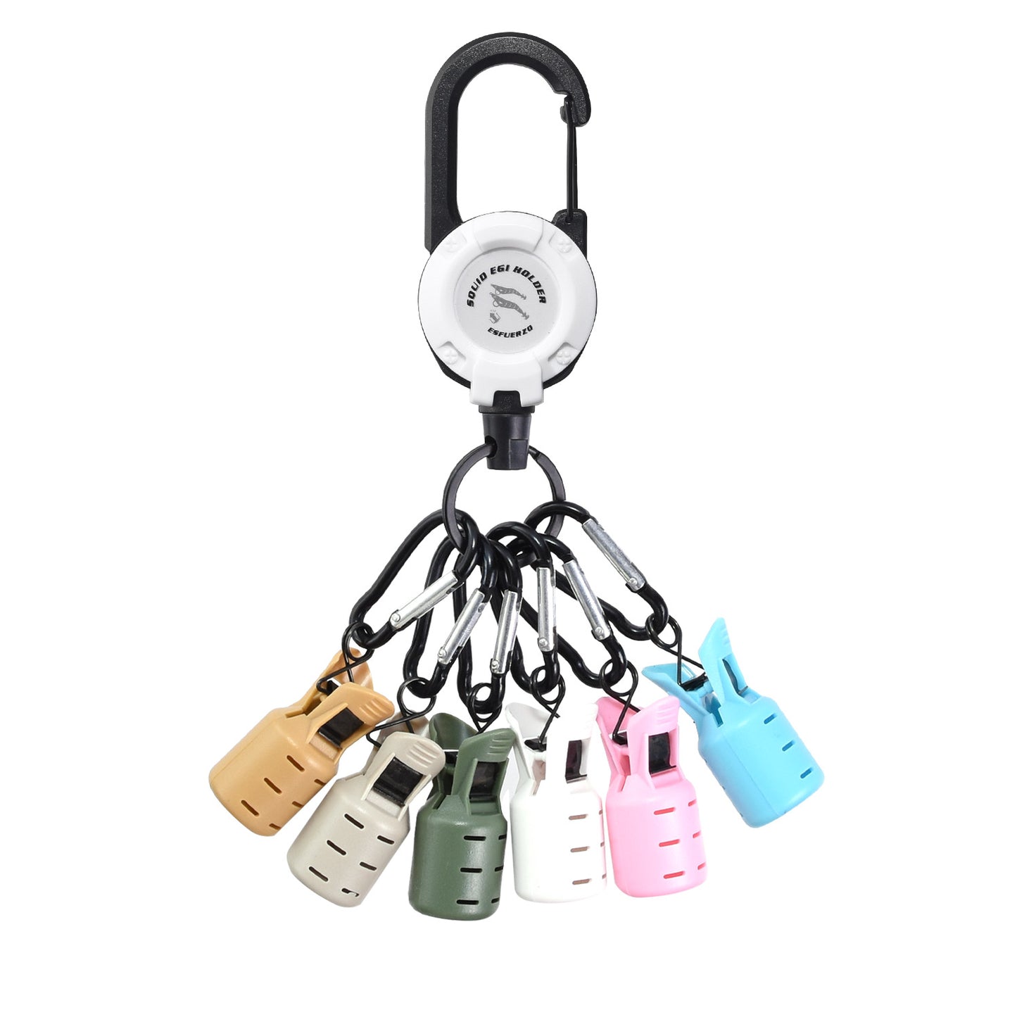 ESFUERZO(エスフエルソ) エギホルダー ワンタッチチェンジ エギカバー イカラビーナ エギングケース バック カラビナ付き キーリール 釣り 餌木 便利